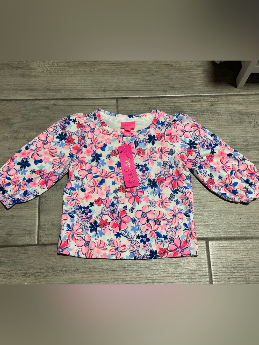 Lilly Pulitzer Girls Floral Pullover in White, Pink & Blue